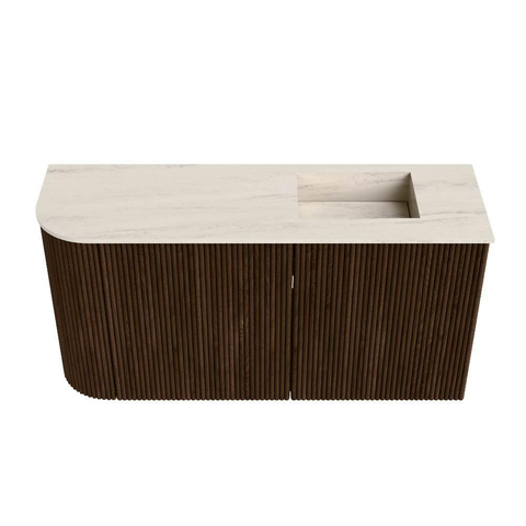 Mondiaz JOYA-DLUX 81.6cm toiletmeubel - ronding links kleur Walnut - Wastafel FAYE positie Rechts Zonder kraangat kleur Meli. SW1424446