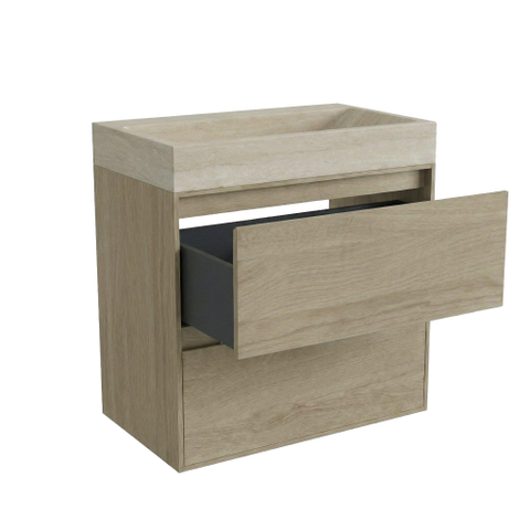 Forzalaqua Ibiza Ensemble meuble de salle de bains - 80x50x70cm - 2 tiroirs - lavabo en travertin - sans trou de robinet - jeu de supports - bouchen de vidage - Smoke SW1476838