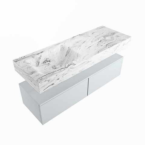 MONDIAZ ALAN - DLUX Ensemble de meuble de salle de bains - 130cm - meuble bas - Clay - 2 tiroirs - vasque suspendue - lavabo à gauche - 0 trous de robinet - Glace SW806328