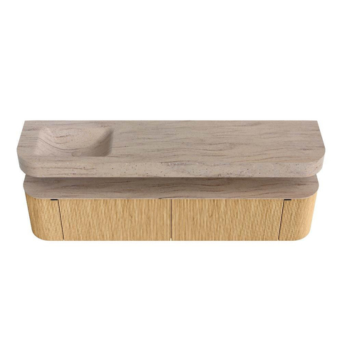 MONDIAZ THOR-DLUX 200cm meuble de salle de bains arrondi gauche + droite couleur Oak avec 2 tiroirs et 2 portes. Vasque suspendue CLOUD Gauche 1 trou de robinet couleur Saba. SW1467214