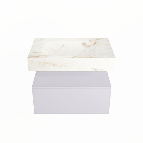 Mondiaz ALAN-DLUX Ensemble de meuble - 70cm - meuble Cale mat - 1 tiroir - Lavabo Cloud Frappe suspendu - vasque Centre - 0 trous de robinet SW805101
