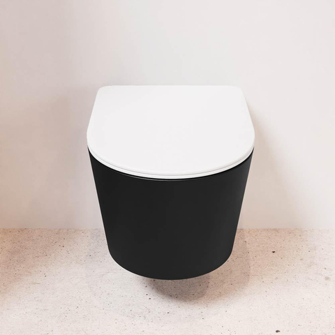 Mondiaz LAVIE hangtoilet – spoelrandloos – 36 x 53 cm – met softclose zitting – Urban (zwart), zitting Talc (wit) SW1208764