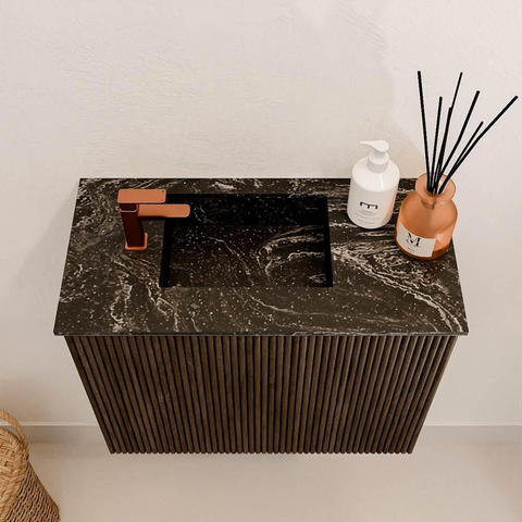 Mondiaz JOYA-DLUX 50cm meuble de salle de bains - couleur Walnut - Vasque FAYE position Gauche 1 trou de robinet couleur Lava. SW1422433