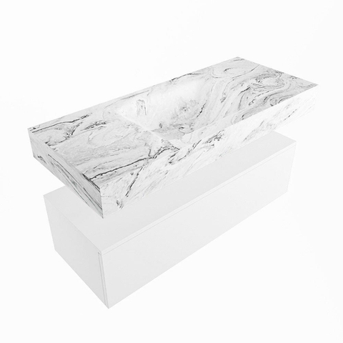 Mondiaz ALAN-DLUX Ensemble de meuble - 110cm - meuble Talc mat - 1 tiroir - Lavabo Cloud Glace suspendu - vasque Centre - 1 trou de robinet SW805002