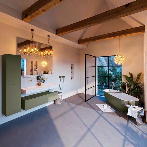 Mondiaz ALAN-DLUX Ensemble de meuble - 130cm - meuble Army mat - 1 tiroir - Lavabo Cloud Ostra suspendu - vasque Gauche et droite - 0 trous de robinet SW807539