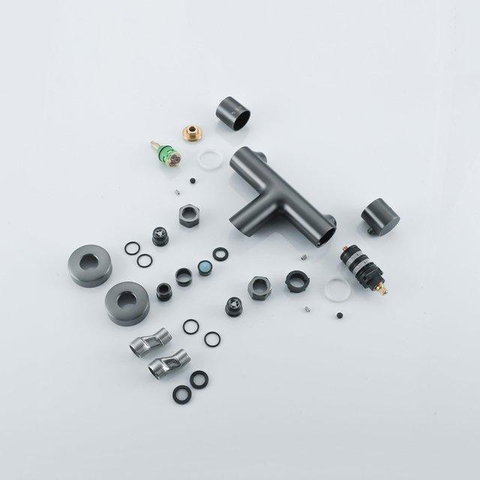 Fortifura Calvi Thermostatische badkraan - met ronde handdouche handdouchehouder en - metalen doucheslang - PVD - geborsteld gunmetal (antraciet) SW811982