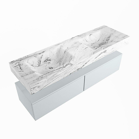 Mondiaz ALAN-DLUX Ensemble de meuble - 150cm - meuble Clay mat - 2 tiroirs - Lavabo Cloud Glace suspendu - vasque Gauche et droite - 2 trous de robinet SW806076