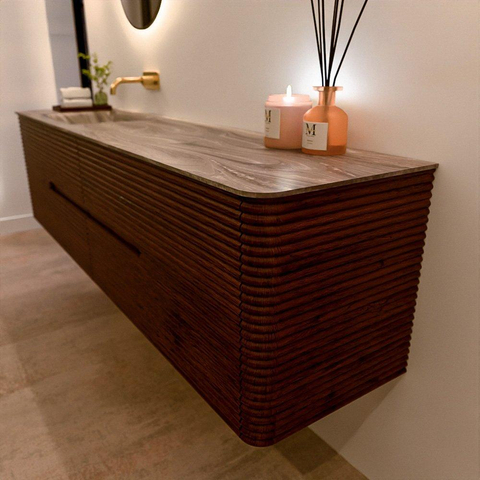 Mondiaz CIRO-DLUX Ensemble meuble de salle de bains - 190x45x50cm - plan-vasque Solid surface Sombra - 1 vasque à gauche - sans trous de robinetterie - 4 tiroirs - Ruby SW1532043