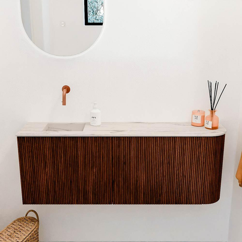 Mondiaz JOYA-DLUX 111.6cm toiletmeubel - ronding rechts kleur Ruby - Wastafel FAYE positie Links Zonder kraangat kleur Nata. SW1425472