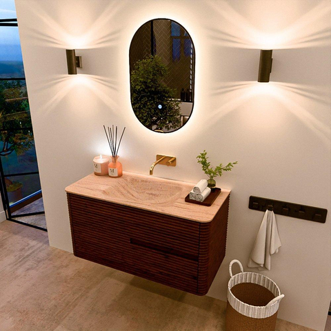 Mondiaz CIRO-DLUX Badkamermeubelset - 100x45x50cm - Solid surface wastafel Saba - 1 wasbak Midden - zonder kraangaten - 2 lades - Ruby SW1532140