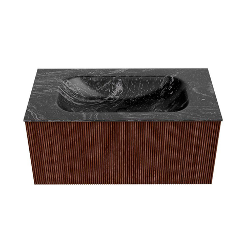 Mondiaz KURVE-DLUX Ensemble meuble de salle de bains - 90x46x40cm - 1 tiroir - vasque solid surface - centre - 1 trou de robinet - Ruby SW1416037