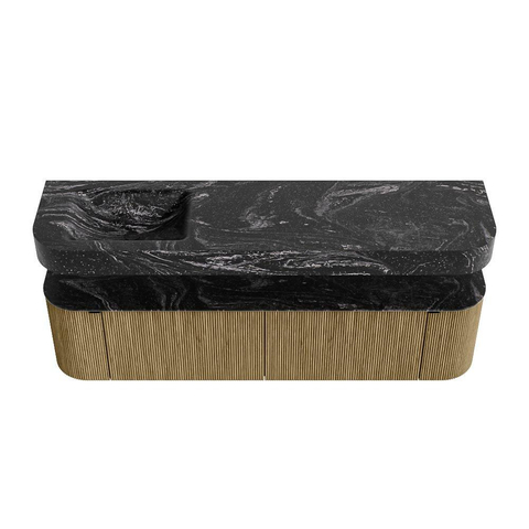 MONDIAZ THOR-DLUX 180cm meuble de salle de bains arrondi gauche + droite couleur Dusk avec 2 tiroirs et 2 portes. Vasque suspendue CLOUD Gauche 1 trou de robinet couleur Lava. SW1466008