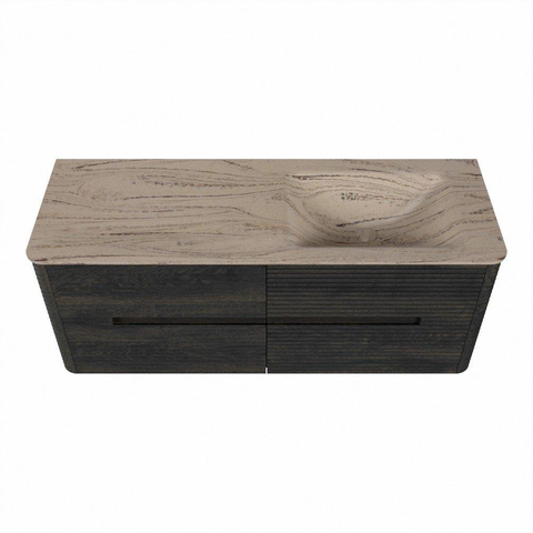 Mondiaz CIRO-DLUX Badkamermeubelset - 130x45x50cm - Solid surface wastafel Arena - 1 wasbak Rechts - 1 kraangat - 4 lades - Shadow SW1532339
