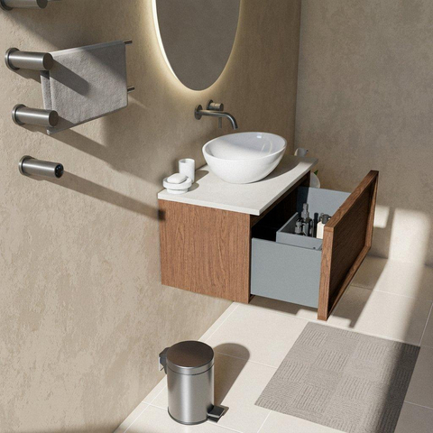 Saniclass Holz Frame Badkamermeubelset - 80x45x42.5cm - Torino solid surface topblad wit - zonder kraangat - 1 lade - mat walnut pure (hout) SW1478699