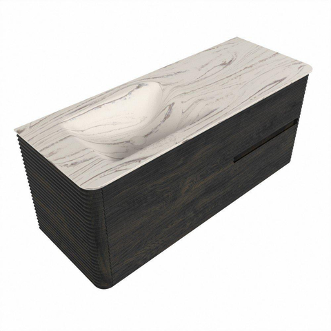 Mondiaz CIRO-DLUX Meuble de salle de bains - 120x45x50cm - Vasque en solid surface Nata - 1 lavabo à gauche - sans trous de robinet - 2 tiroirs - Shadow SW1532578
