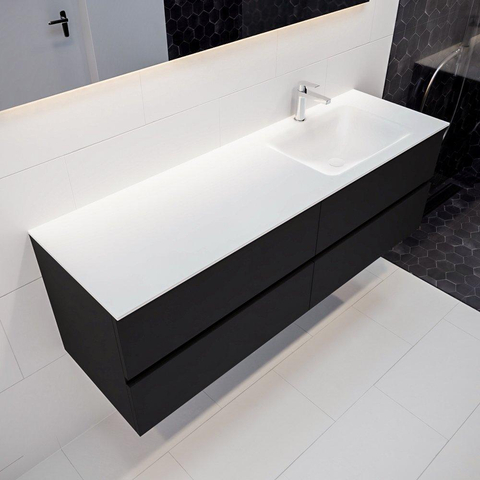 MONDIAZ VICA Ensemble de meuble salle de bain - 150cm - 4 tiroirs - lavabo Cloud à droite - 1 trou de robinet - solid surface urban SW410291