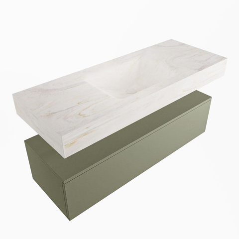 Mondiaz ALAN-DLUX Ensemble de meuble - 120cm - meuble Army mat - 1 tiroir - Lavabo Cloud Ostra suspendu - vasque Centre - 1 trou de robinet SW807430