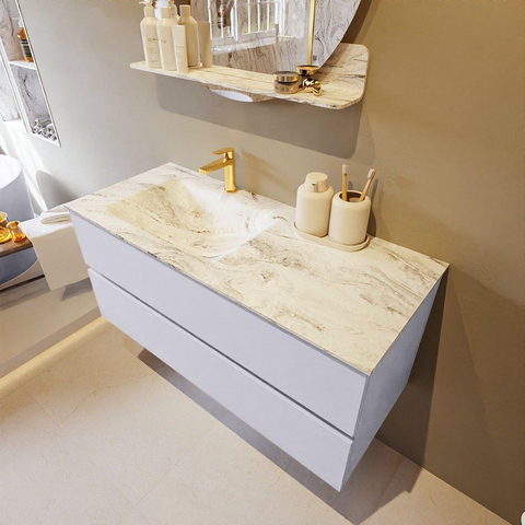 MONDIAZ VICA-DLUX Ensemble meuble de salle de bains - 110cm - sous-meuble cale - 2 tiroirs - lavabo encastré cloud gauche - 1 trou de robinet - version haute 60cm - glace SW1088318