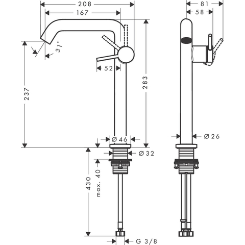 Hansgrohe Tecturis s Eengreeps wastafelkraan - 240 Fine - coolstart - voor waskommen - met afvoerplug - mat zwart SW918773