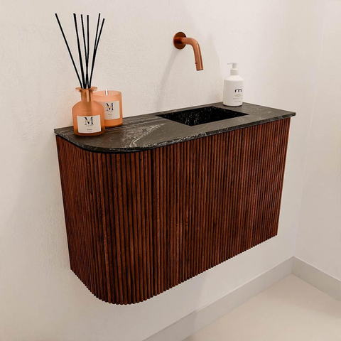 Mondiaz JOYA-DLUX Meuble de salle de bains - 61,6cm - arrondi gauche couleur Ruby - Vasque FAYE position Droite Sans trou de robinet couleur Lava SW1423656