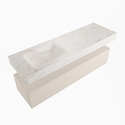 Mondiaz ALAN-DLUX Ensemble de meuble - 150cm - meuble Linen mat - 1 tiroir - Lavabo Cloud Ostra suspendu - vasque Gauche - 0 trous de robinet SW807290