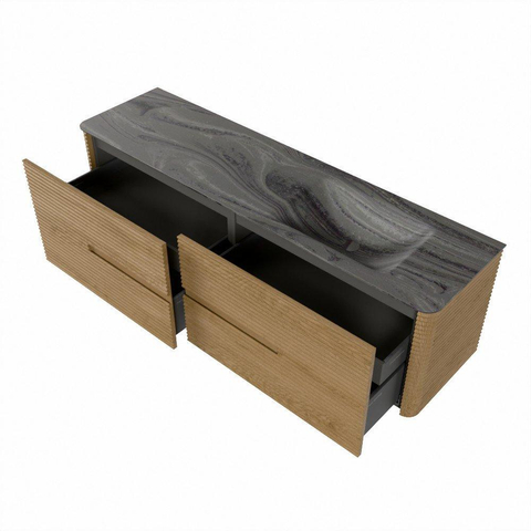 Mondiaz CIRO-DLUX Ensemble de meubles de salle de bains - 170x45x50cm - Plan vasque solid surface Sombra - 1 bassin à droite - sans trous de robinet - 4 tiroirs - Chêne SW1531263