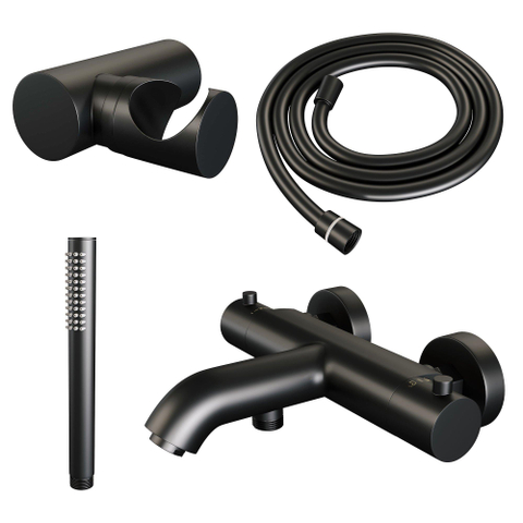 Robinet de baignoire Brauer Black Edition - ensemble de douche - douchette à main 1 fonction - bouton lisse - noir mat SW1164663