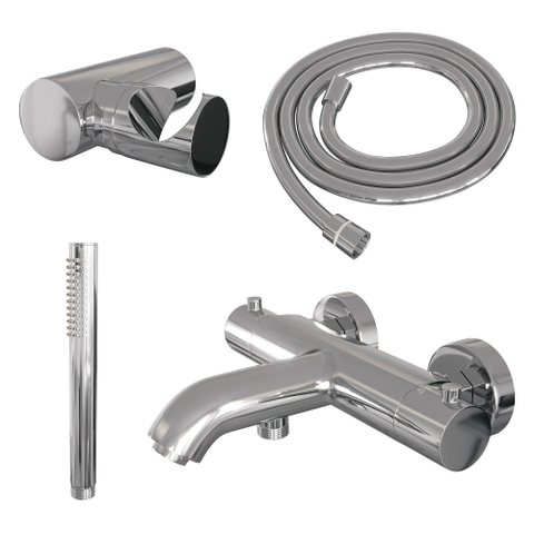 Robinet de baignoire Brauer Chrome Edition - ensemble de douche - douchette à main 1 fonction - corps lisse - chrome SW1164647