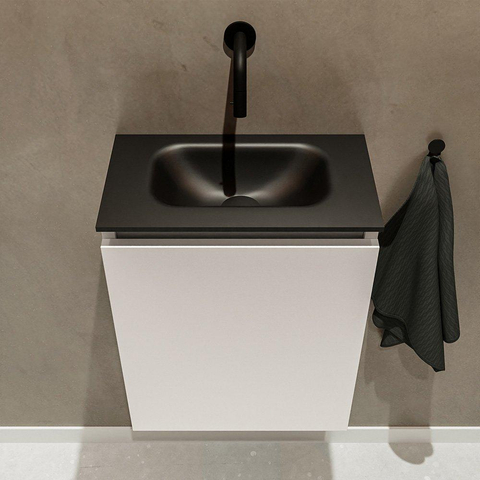 MONDIAZ TURE Toiletmeubel 40x23x50cm met 0 kraangaten 1 deuren linen mat Wastafel Eden midden Solid Surface Zwart SW475406