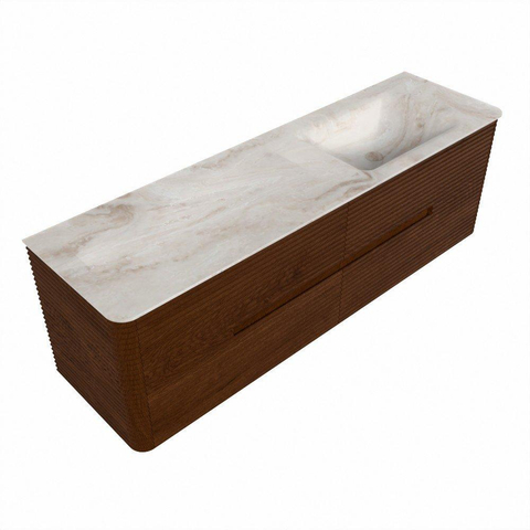 Mondiaz CIRO-DLUX Meuble de salle de bains - 160x45x50cm - Plan de toilette en solid surface Frappe - 1 vasque à droite - 1 trou de robinetterie - 4 tiroirs - Ruby SW1531558