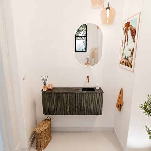 Mondiaz JOYA-DLUX 101.6cm toiletmeubel - ronding links kleur Shadow - Wastafel FAYE positie Rechts Zonder kraangat kleur Lava. SW1422866
