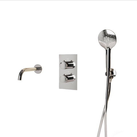 Fortifura Calvi Badkraan set - uitloop - 22cm inkortbaar - gladde slang - ronde handdouche - inbouwdeel - wandhouder - verchroomd chroom SW1244020