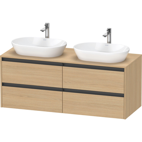 Duravit Ketho.2 Wastafelonderbouwkast - inclusief consoleplaat - met 4 laden - voor dubbele waskommen - 140x55x56.8cm - met handgrepen antraciet - natuur eiken mat SW772788