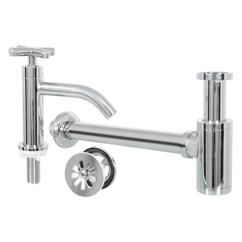 Differnz Hura fonteinset – 38.5x18.5x9 cm – keramiek wit – gebogen chromen kraan met kruisgreep SW285501