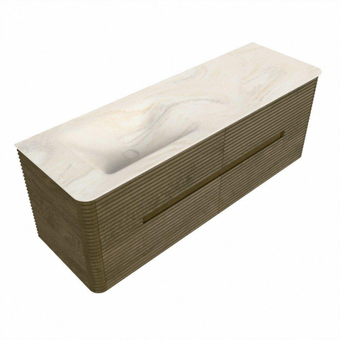 Mondiaz CIRO-DLUX Badkamermeubelset - 140x45x50cm - Solid surface wastafel Ostra - 1 wasbak Links - 1 kraangat - 4 lades - Dusk SW1533429
