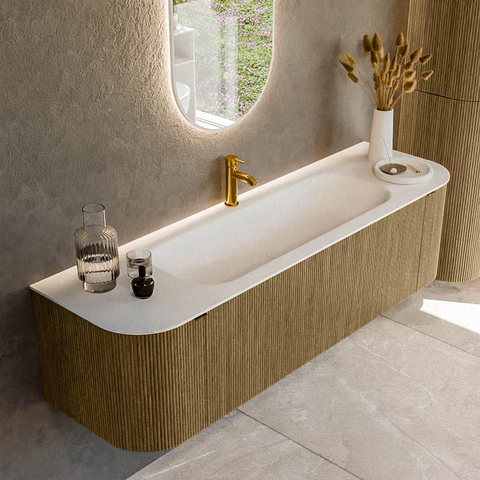 Mondiaz KURVE Ensemble de meuble de salle de bains - 160x46x40cm - 1 tiroir - 2 portes - lavabo solid surface - central - 1 trou de robinet - Dusk SW1414786