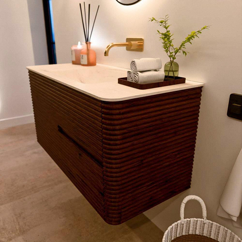 Mondiaz CIRO-DLUX Badkamermeubelset - 100x45x50cm - Solid surface wastafel Meli - 1 wasbak Midden - zonder kraangaten - 2 lades - Ruby SW1531740