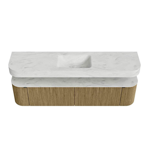 MONDIAZ THOR-DLUX 190cm meuble de salle de bains arrondi gauche + droite couleur Dusk avec 2 tiroirs et 2 portes. Vasque suspendue CLOUD Milieu 1 trou de robinet couleur Opalo. SW1466468