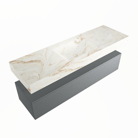 Mondiaz ALAN-DLUX Ensemble de meuble - 150cm - meuble Plata mat - 1 tiroir - Lavabo Cloud Frappe suspendu - vasque Centre - 0 trous de robinet SW805115