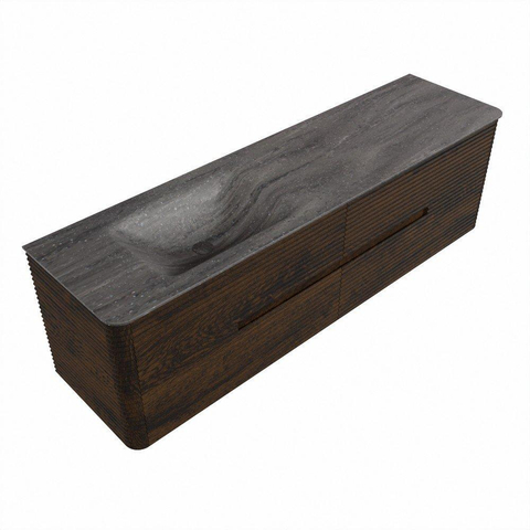 Mondiaz CIRO-DLUX Meuble de salle de bains - 170x45x50cm - Plan vasque Solid surface Oza - 1 vasque à gauche - 1 trou pour robinet - 4 tiroirs - Noyer SW1530705