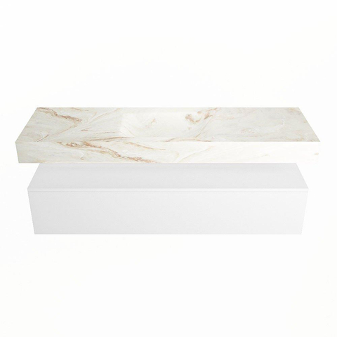 Mondiaz ALAN-DLUX Ensemble de meuble - 150cm - meuble Talc mat - 1 tiroir - Lavabo Cloud Frappe suspendu - vasque Centre - 1 trou de robinet SW804671
