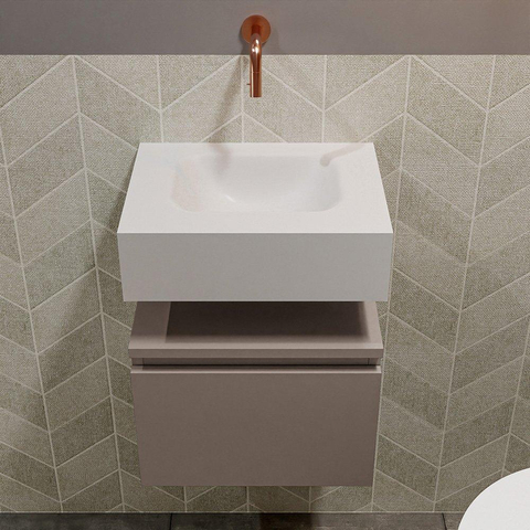 MONDIAZ ANDOR Meuble WC - 40x30x30cm - 0 trous de robinet - 1 tiroir - smoke mat - lavabo au centre - Solid surface - Blanc SW474007