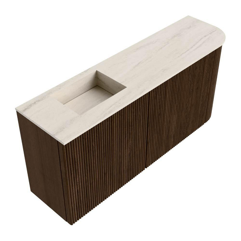 Mondiaz JOYA-DLUX 91.6cm toiletmeubel - ronding rechts kleur Walnut - Wastafel FAYE positie Links Zonder kraangat kleur Meli. SW1424437