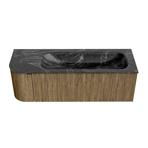 Mondiaz KURVE-DLUX Badkamermeubelset - 135x46x40cm - 1 lade - 1 deur - wastafel solid surface - rechts - 1 kraangat - Dusk SW1415275