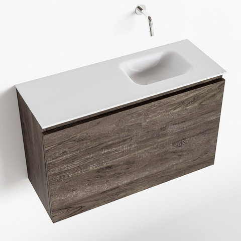 MONDIAZ OLAN Toiletmeubel 80x30x40cm met 0 kraangaten 1 lades dark brown mat Wastafel Lex rechts Solid Surface Wit SW473496