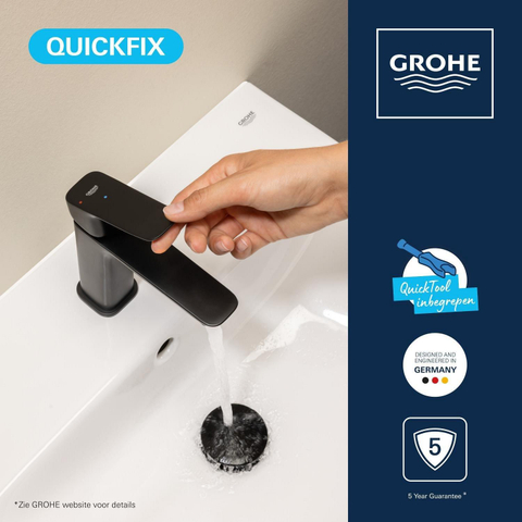 Grohe Dice Wastafelmengkraan - s-size - opbouw - koude start - klikwaste - matte black (mat zwart) SW1440595