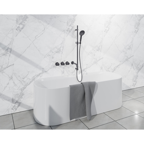 Fortifura Nebbio Badcombinatie-set - thermostaatkraan - glijstang - met geïntegreerde - wandaansluitbocht - metalen doucheslang - ronde handdouche - uitloop - geborsteld gunmetal (antraciet) SW1238057