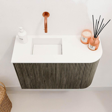 Mondiaz JOYA 61.6cm meuble de salle de bains WC - arrondi droite couleur Shadow - Vasque FAYE position Gauche Sans trou de robinet couleur Talc SW1421420