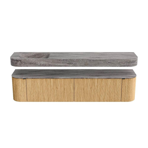 MONDIAZ THOR-DLUX Meuble de salle de bains - 200cm - arrondi gauche + droite - couleur Oak - 2 tiroirs et 2 portes - Vasque suspendue CLOUD Gauche 1 trou de robinet couleur Oza SW1467184