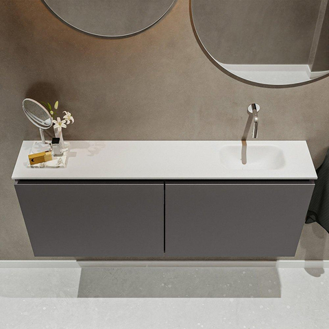 MONDIAZ TURE Toiletmeubel 120x23x50cm met 0 kraangaten 2 deuren dark grey mat Wastafel Eden rechts Solid Surface Wit SW474946